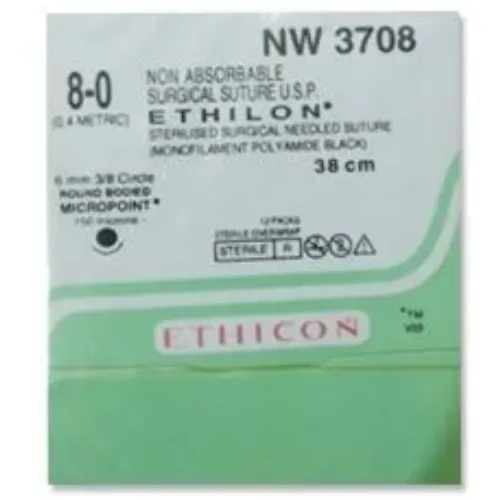 Ethicon Johnson - NW3708 - Ethilon Sutures - NW3708 USP 8-0, 3/8 Circle Round Body Micropoint -12 Foils Box