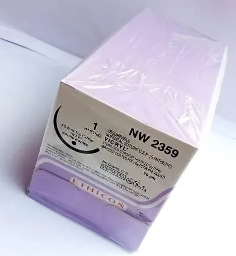 Ethicon Johnson - NW2359P - Vicryl Sutures USP 1, 1/2 Circle Round Body Heavy - NW2359P - 12 Foils Box