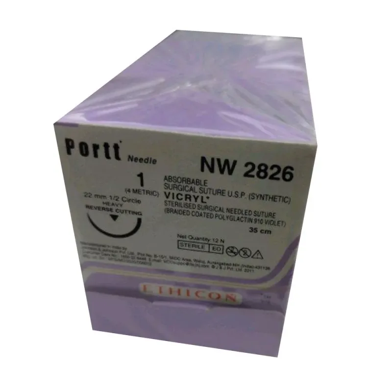 Ethicon Johnson - NW2826 - Vicryl Sutures USP 1, 1/2 Circle Reverse Cutting Heavy Portt - NW2826 - 12 Foils Box