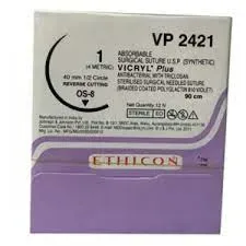 Ethicon Johnson - VP2421 - Vicryl Plus Sutures USP 1, 1/2 Circle Reverse Cutting - VP2421 - 12 Foils Box