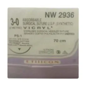 Ethicon Johnson - NW2936 - Vicryl Sutures USP 3-0, 3/8 Circle Reverse Cutting PS-1 - NW2936 - 12 Foils Box