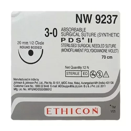 Ethicon Johnson - NW9237P - PDS II Sutures USP 3-0, 1/2 Circle Round Body - NW9237P
