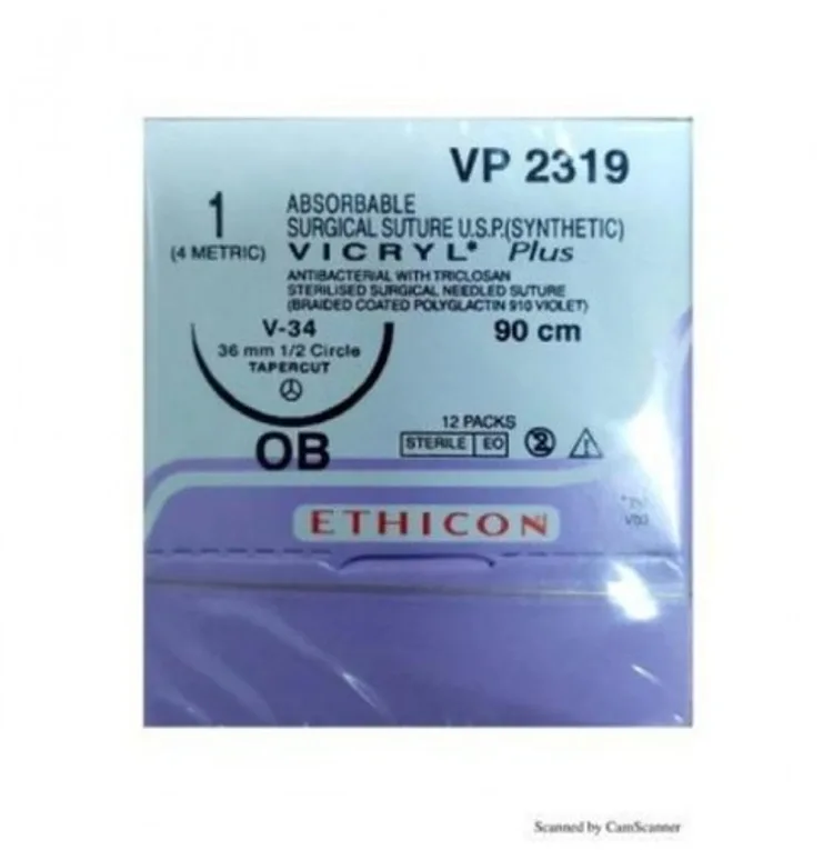 Ethicon Johnson - VP2319 - Vicryl Plus Sutures USP 1, 1/2 Circle Tapercut - VP2319 - 12 Foils Box