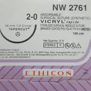 Ethicon Johnson - NW2761P - Vicryl Rapide Sutures USP 2-0, 1/2 Circle Tapercut NW2761P - 12 Foils Box