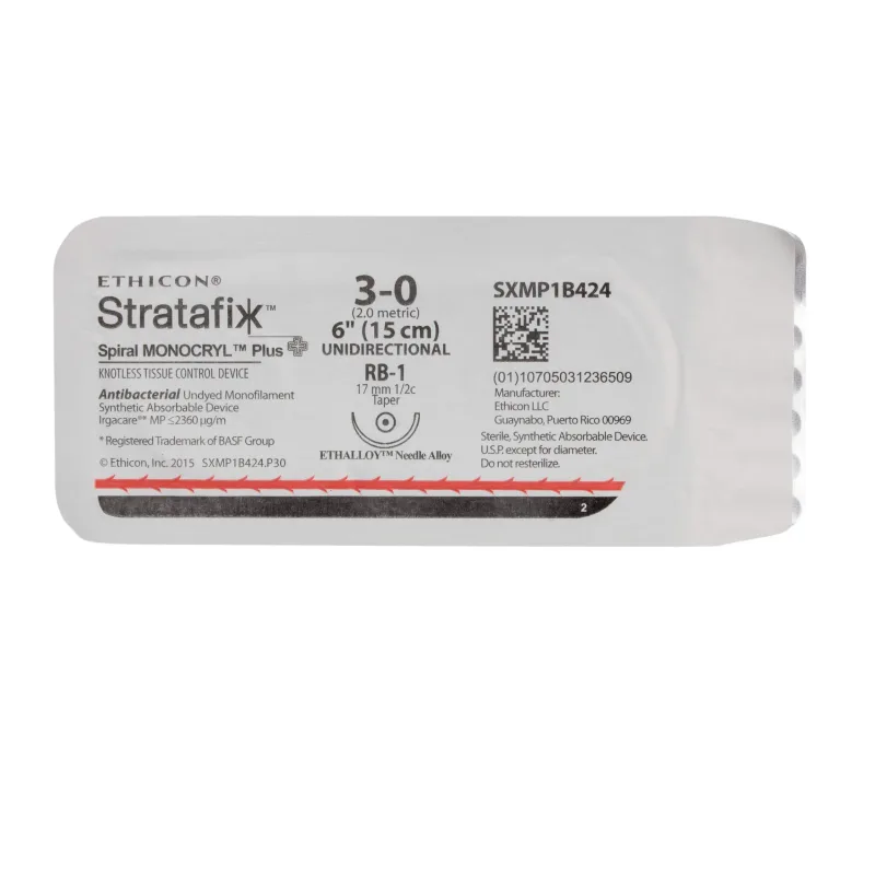 Ethicon Stratafix Spiral Monocryl Plus Sutures USP 3-0, 1/2 Circle Taper Point - SXMP1B424 -12 Foils