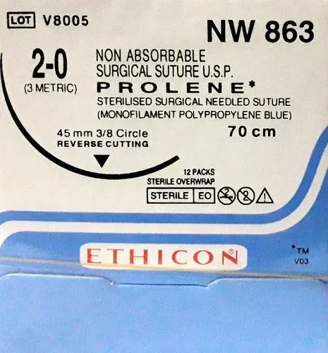 Ethicon Johnson - NW863 - Prolene Sutures USP 2-0, 3/8 Circle Reverse Cutting NW863 - 12 Foils Box