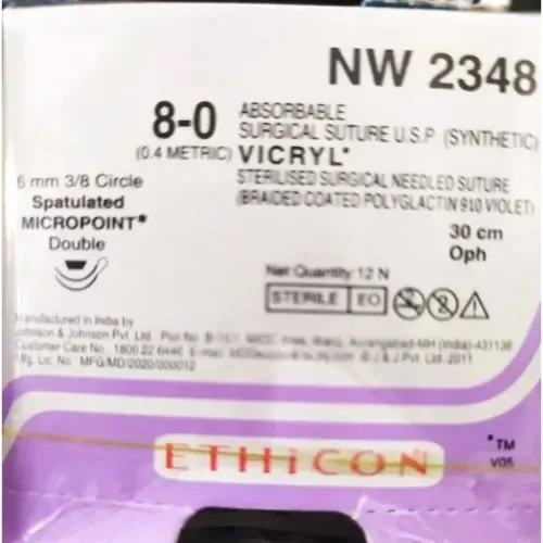 Ethicon Johnson - NW2348 - Vicryl Sutures USP 8-0, 3/8 Circle Spatulated Micropoint Double Needle NW2348