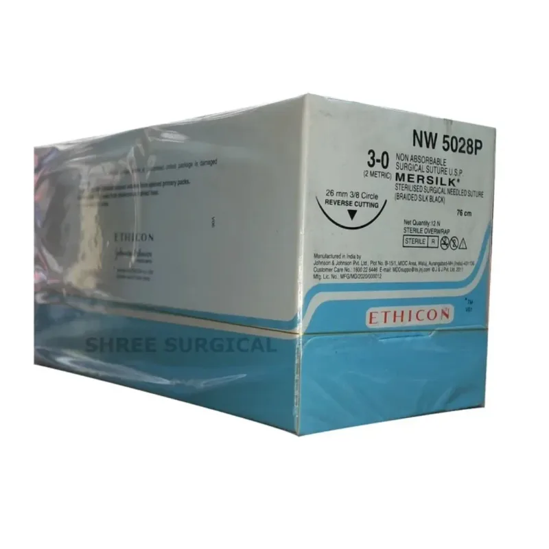 Ethicon Johnson - NW5028P - Mersilk Sutures USP 3-0, 3/8 Circle Reverse Cutting Ethiprime - NW 5028 - 12 Foils Box