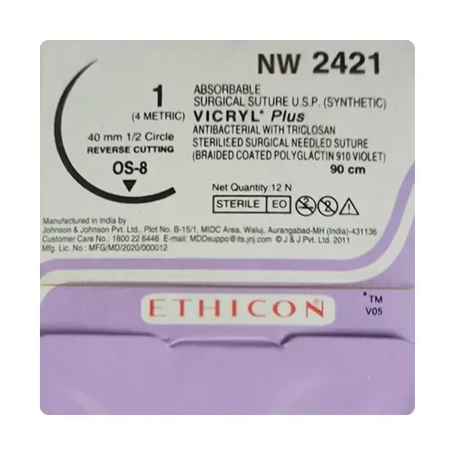 Ethicon Johnson - NW2421 - Vicryl Sutures USP 1, 1/2 Circle Reverse Cutting - NW2421 - 12 Foils Box