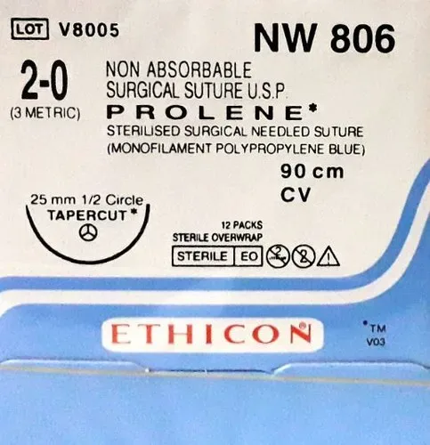 Ethicon Johnson - NW806 - Prolene Sutures USP 2-0, 1/2 Circle Tapercut NW806 - 12 Foils Box