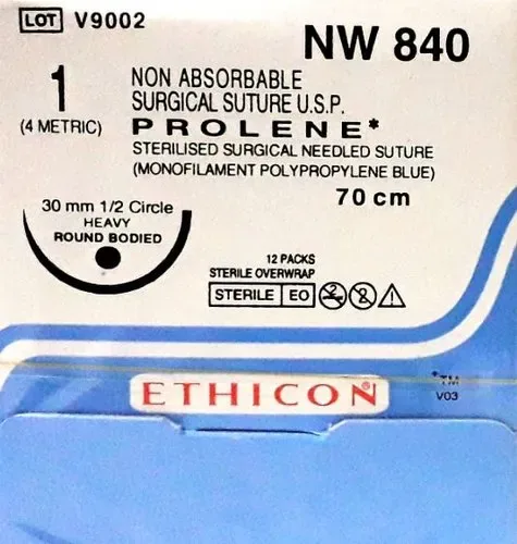 Ethicon Johnson - NW840P - Prolene Sutures USP 1, 1/2 Circle Round Body NW840P - 12 Foils Box