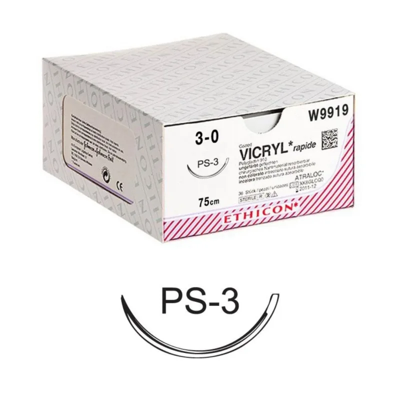 Ethicon Vicryl Rapide Sutures USP 3-0, 3/8 Circle Cutting PC 3 Ethiprime - W9919
