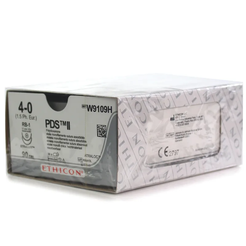 Ethicon Johnson - W9109H - PDS II Sutures USP 4-0, 1/2 Circle Round Body RB-1 Double Needle - W9109H - 36 Foils Box