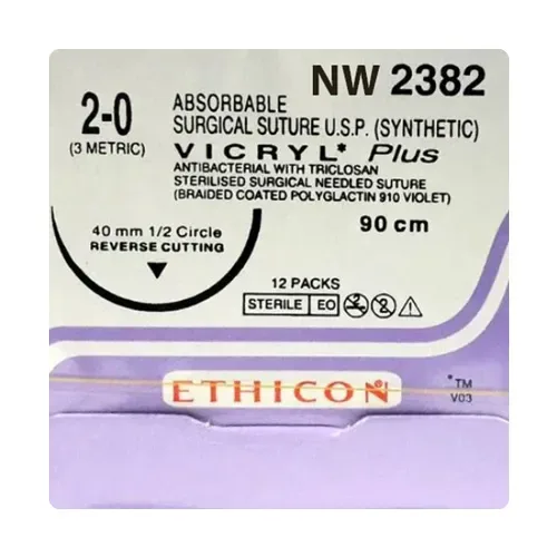 Ethicon Johnson - NW2382 - Vicryl Sutures USP 2-0, 1/2 Circle Reverse Cutting - NW 2382 - 12 Foils Box