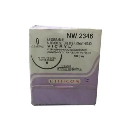 Ethicon Johnson - NW2346P - Vicryl Sutures USP 0, 1/2 Circle Round Body - NW 2346P - 12  Foils Box