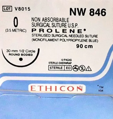 Ethicon Johnson - NW846P - Prolene Sutures USP 0, 1/2 Circle Round Body - NW846P - 12 Foils Box