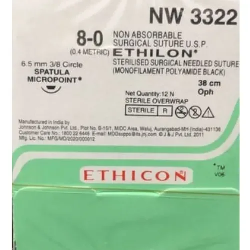 Ethicon Johnson - NW3322 - Ethilon Sutures - NW3322 USP 8-0, 3/8 Circle Spatulated Mircopoint -12 Foils Box