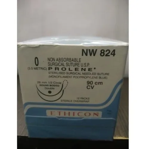Ethicon Johnson - NW824P - Prolene Sutures USP 0, 1/2 Circle Round Body Double Needle NW824 - 12 Foils Box