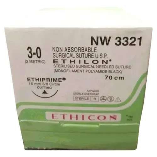 Ethicon Johnson - NW3321 - Ethilon Sutures - NW3321 USP 3-0, 3/8 Circle Cutting -12 Foils Box