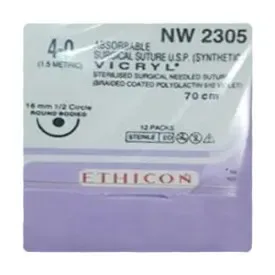 Ethicon Johnson - NW2305P - Vicryl Sutures USP 4-0, 1/2 Circle Round Body - NW2305P - 12 Foils Box