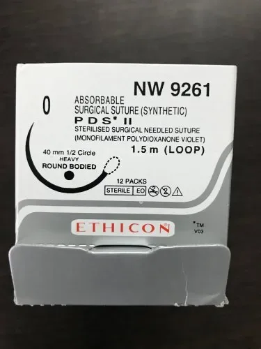Ethicon Johnson - NW9261 - PDS II Sutures USP 0, 1/2 Circle Round Body Heavy NW9261 - 12 Foils Box