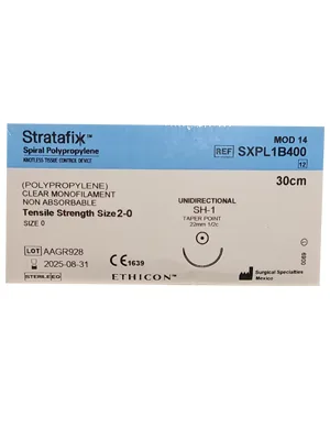 Ethicon STRATAFIX Spiral Polypropylene Suture, Taper Point, Non Absorbable, SH-1 22mm 1/2 Circle, 12 = 30cm -  SXPL1B400