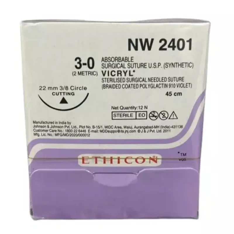 Ethicon Johnson - NW2401 - Vicryl Sutures USP 3-0, 3/8 Circle cutting - NW2401 - 12 Foils Box
