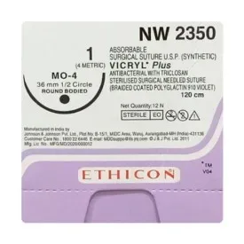 Ethicon Johnson - NW2350 - Vicryl Sutures USP 1, 1/2 Circle Round Body - NW2350 - 12 Foils Box