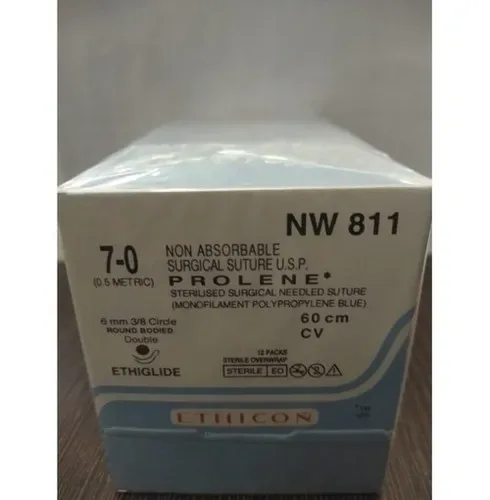 Ethicon Johnson - NW811 - Prolene Sutures USP 7-0, 3/8 Circle Curved Round Body Ethigltde Double Needle NW811