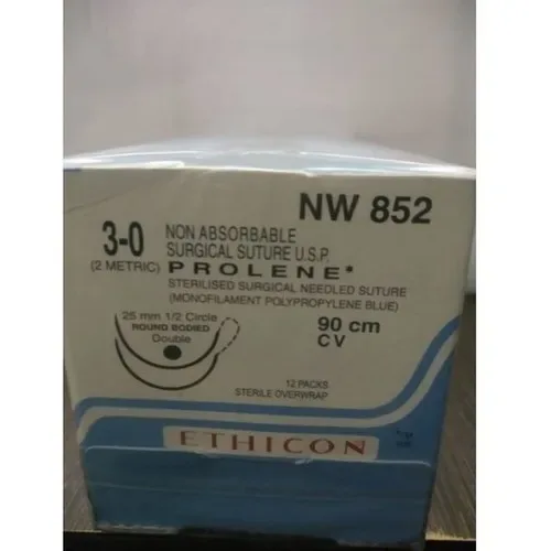 Ethicon Johnson - NW852 - Prolene Sutures USP 3-0, 1/2 Circle Round Body Double Needle NW852 - 12 Foils Box