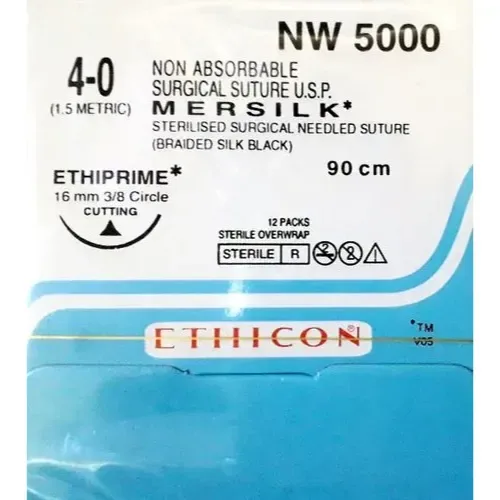 Ethicon Johnson - NW5000 - Mersilk Sutures USP 4-0, 3/8 Circle Cutting Ethiprime - NW5000 -12 Foils Box