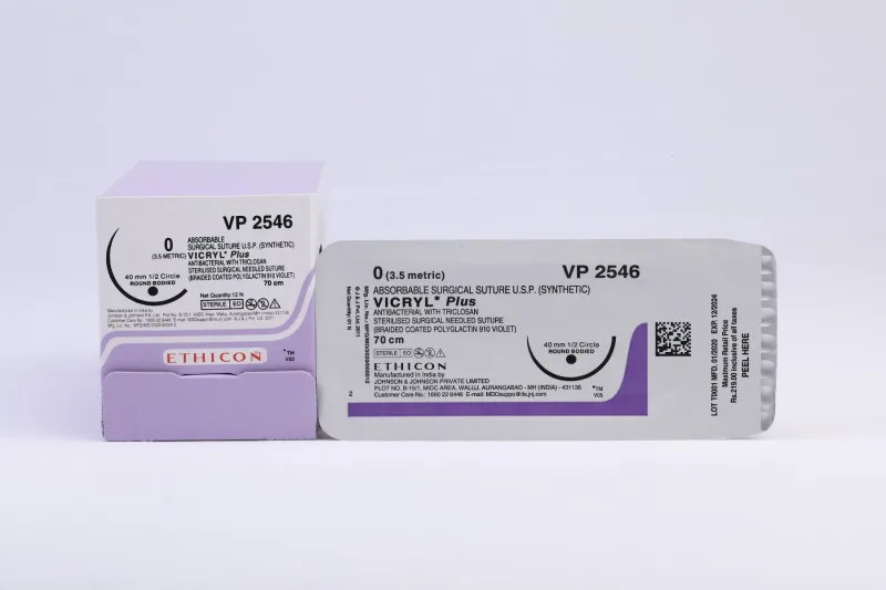 Ethicon Vicryl Plus Sutures USP  0, 1/2 Circle Round Body - VP 2546 - 12 Foils Box