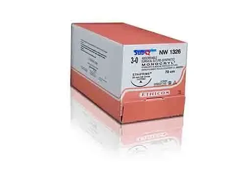 Ethicon Johnson - NW1326 - Monocryl Sutures USP 3-0, 3/8 Circle Cutting Ethiprime NW1326 - 12 Foils Box