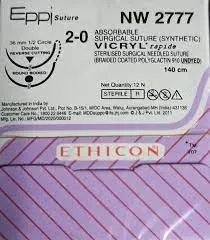 Ethicon Johnson - NW2777P - Vicryl Rapide Sutures USP 2-0, "Needle1 : 1/2 Circle Reverse Cutting, Needle 2 : 1/2 Circle Taper Point- 12 Foils Box