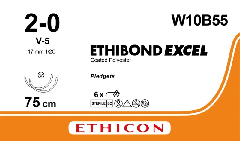 Ethicon Johnson - W10B55 - Ethibond Sutures USP2-0, 1/2Circle Tapercut Double W10B55 -6 foils Box