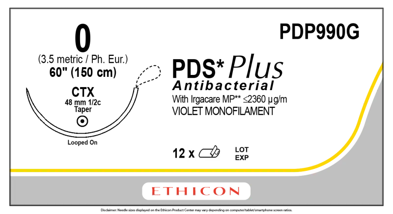 Ethicon Johnson - PDP990G - PDS Plus Sutures USP 0, 1/2 Circle Taper Point PDP990G
