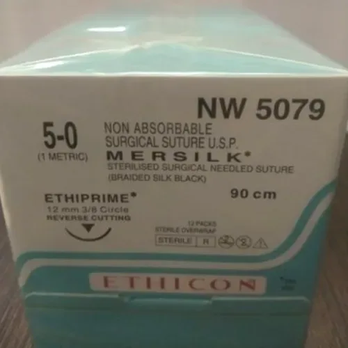 Ethicon Johnson - NW5079 - Mersilk Sutures USP 5-0, 3/8 Circle Reverse Cutting Ethiprime - NW5079 - 12 Foils Box