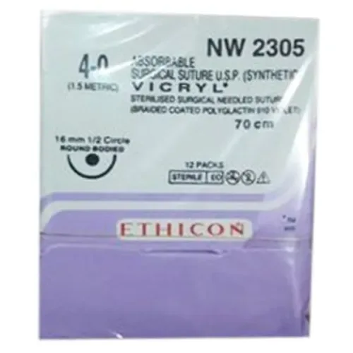Ethicon Johnson - NW2305P - Vicryl Sutures USP 4-0, 1/2 Circle Round Body - NW2305 - 12 Foils Box