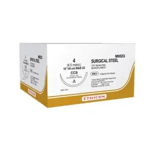 Ethicon Ethisteel Stainless Steel Sutures USP 5, 1/2 Circle Round Body Blunt Point - MNW9455 -6 foils Box
