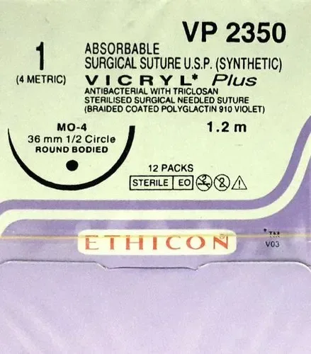 Ethicon Johnson - VP2350 - Vicryl Plus Sutures USP 1, 1/2 Circle Round Body VP 2350 - 12 Foils Box