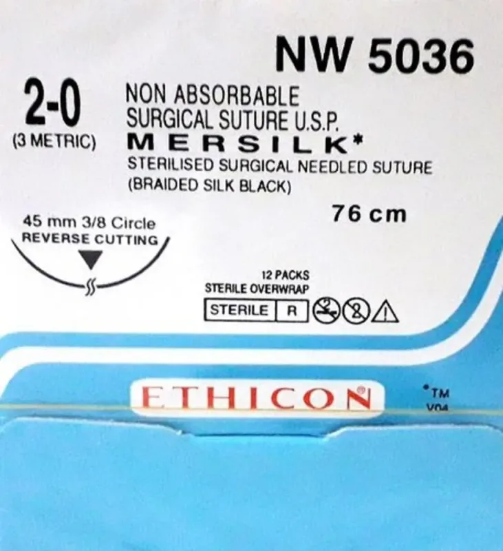 Ethicon Johnson - NW5036P - Mersilk Sutures USP 2-0, 3/8 Circle Reverse Cutting - NW 5036 -12 Foils Box