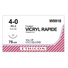 Ethicon Johnson - W9918 - Vicryl Rapide Sutures USP 4-0, 3/8 Circle Cutting Ethiprime W9918 - 12 Foils Box