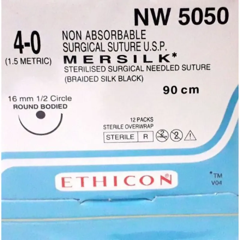 Ethicon Johnson - NW5050P - Mersilk Sutures USP 4-0, 1/2 Circle Round Body - NW5050Suture Mersilk NW5050P - 12 Foils Box
