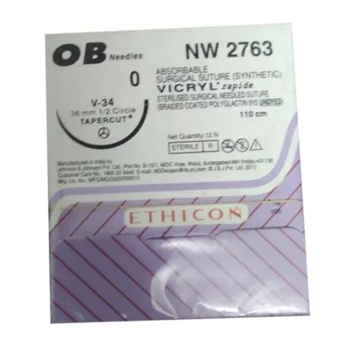 Ethicon Johnson - NW2763 - Vicryl Rapide Sutures USP 0, 1/2 Circle Tapercut - NW2763 - 12 Foils Box