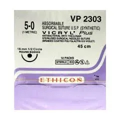 Ethicon Johnson - VP2303P - Vicryl Plus Sutures USP 5-0, 1/2 Circle Oval Round Body - VP 2303