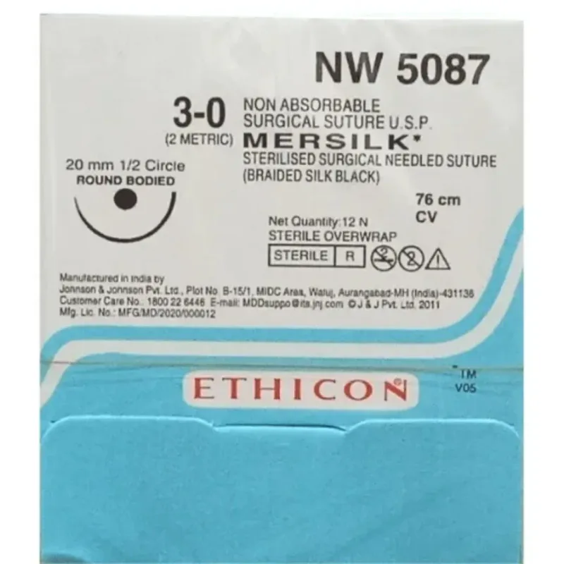 Ethicon Johnson - NW5087P - Mersilk Sutures USP 3-0, 1/2 Circle Round Body - NW5087P - 12 Foils Box