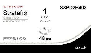 Ethicon STRATAFIX Spiral PDO Suture, Taper Point, Absorbable, CT-1 36mm 1/2 Circle, 24cm X 24cm Bidirectional - SXPD2B402