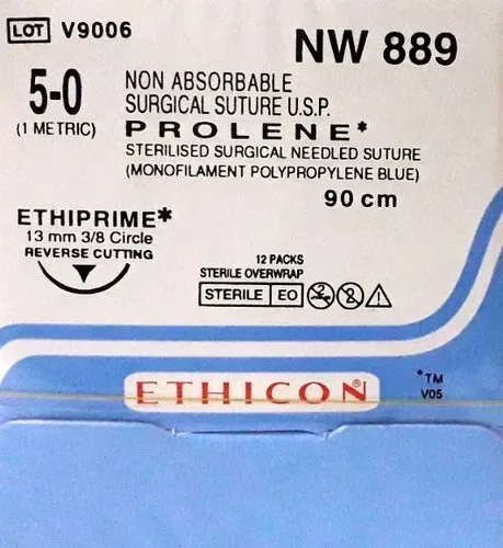 Ethicon Johnson - NW889 - Prolene Sutures USP 5-0, 3/8 Circle Reverse Cutting Ethiprime - NW889 - 12 Foils Box