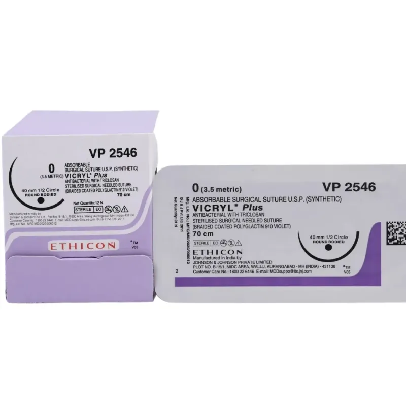 Ethicon Johnson - VP2546 - Vicryl Sutures USP 0, 1/2 Circle Round Body - VP 2546 - 12 Foils Box