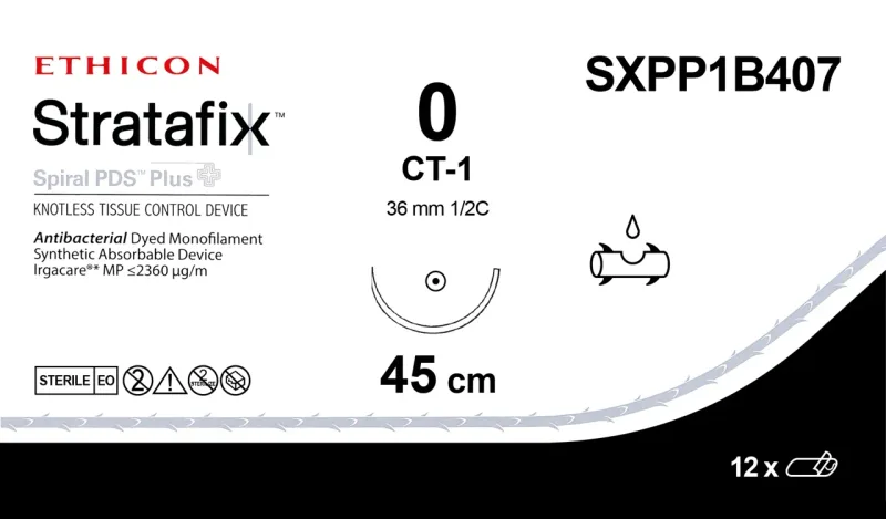 Ethicon Stratafix Spiral PDS Plus Unidirectional Sutures USP 0, 36mm 1/2 Circle Taper Point - SXPP1B407